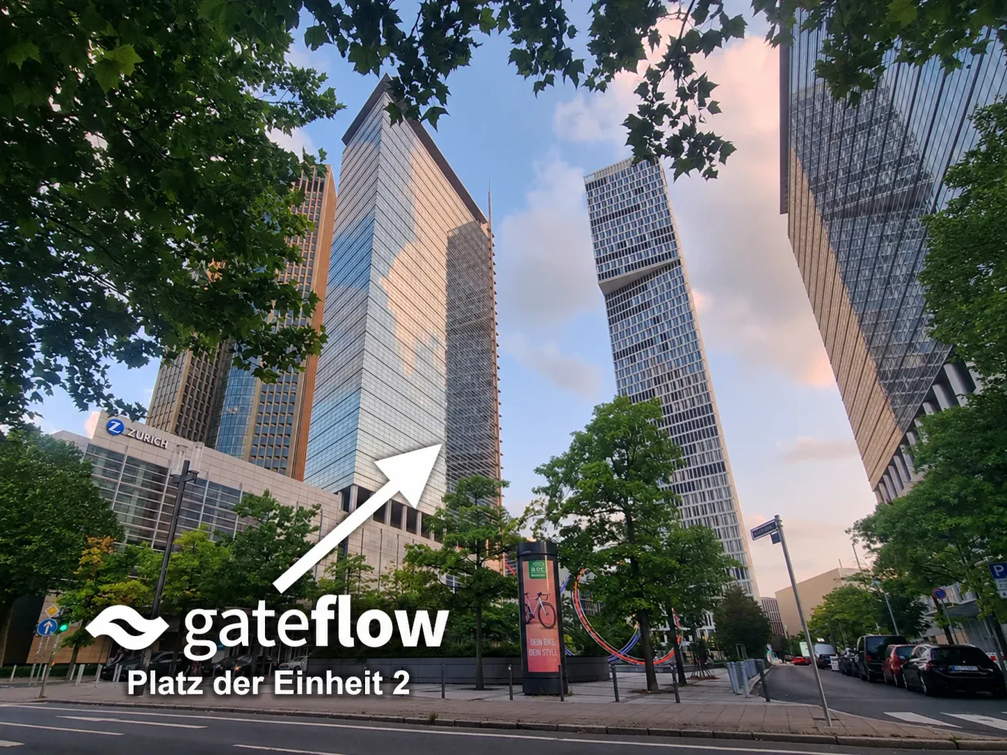 Pollux Tower and neighboring buildings at Platz der Einheit in Frankfurt